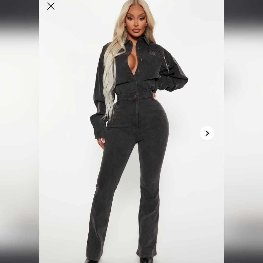 Fashion Nova,Black Denim Jumpsuit, Size Xs